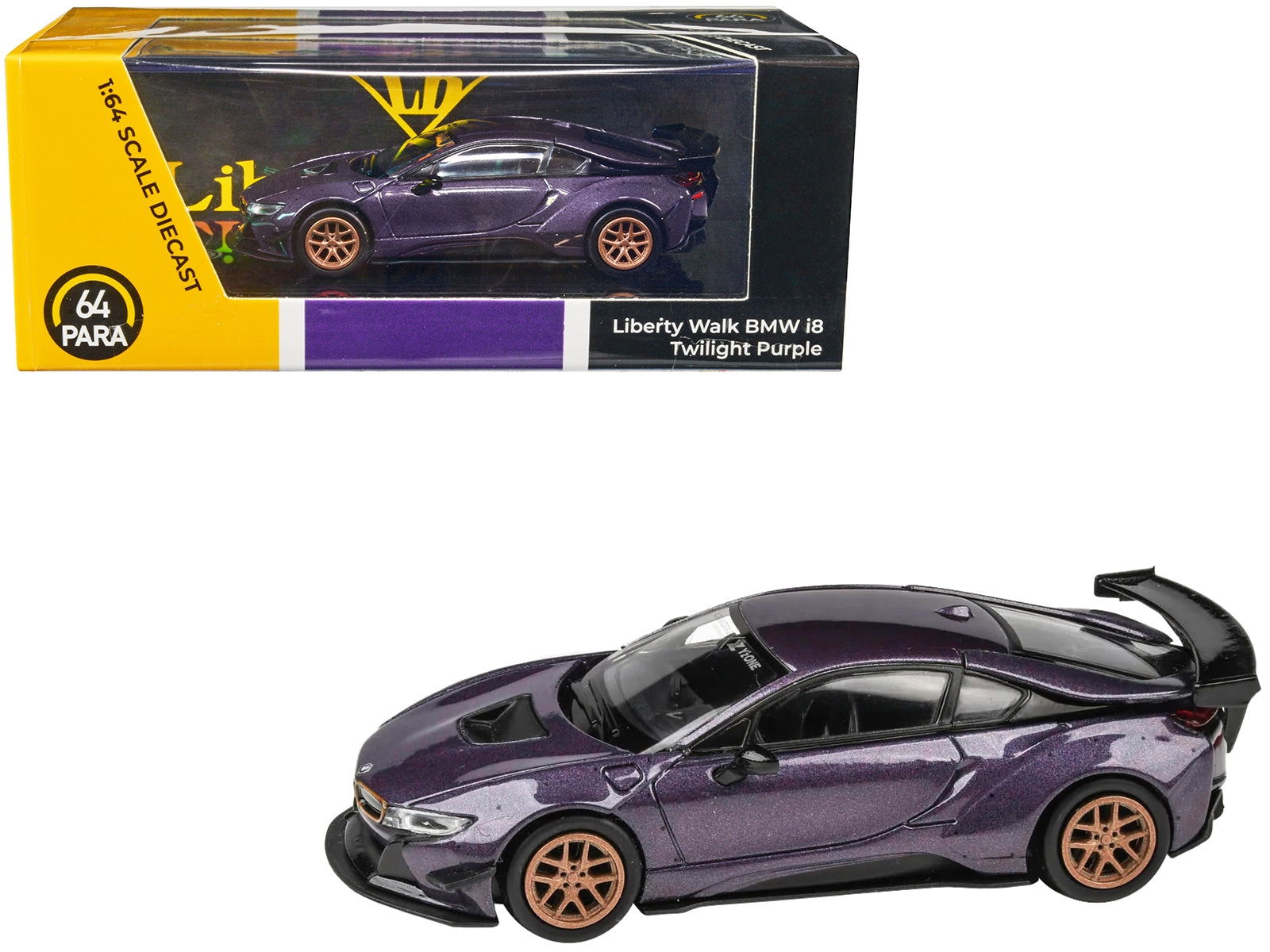 BMW i8 Liberty Walk Twilight Purple Metallic with Gold Wheels 1/64 Diecast Model Car by Paragon Models - Premium BMW Models from Paragon - Just $30.99! Shop now at Rapidvehicles