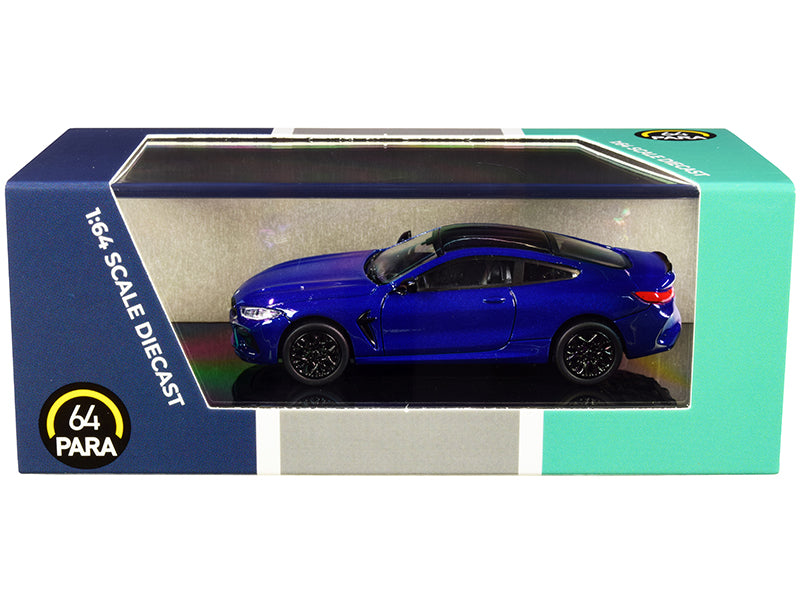 BMW M8 Coupe Marina Bay Blue Metallic with Black Top 1/64 Diecast Model Car by Paragon free shipping USA