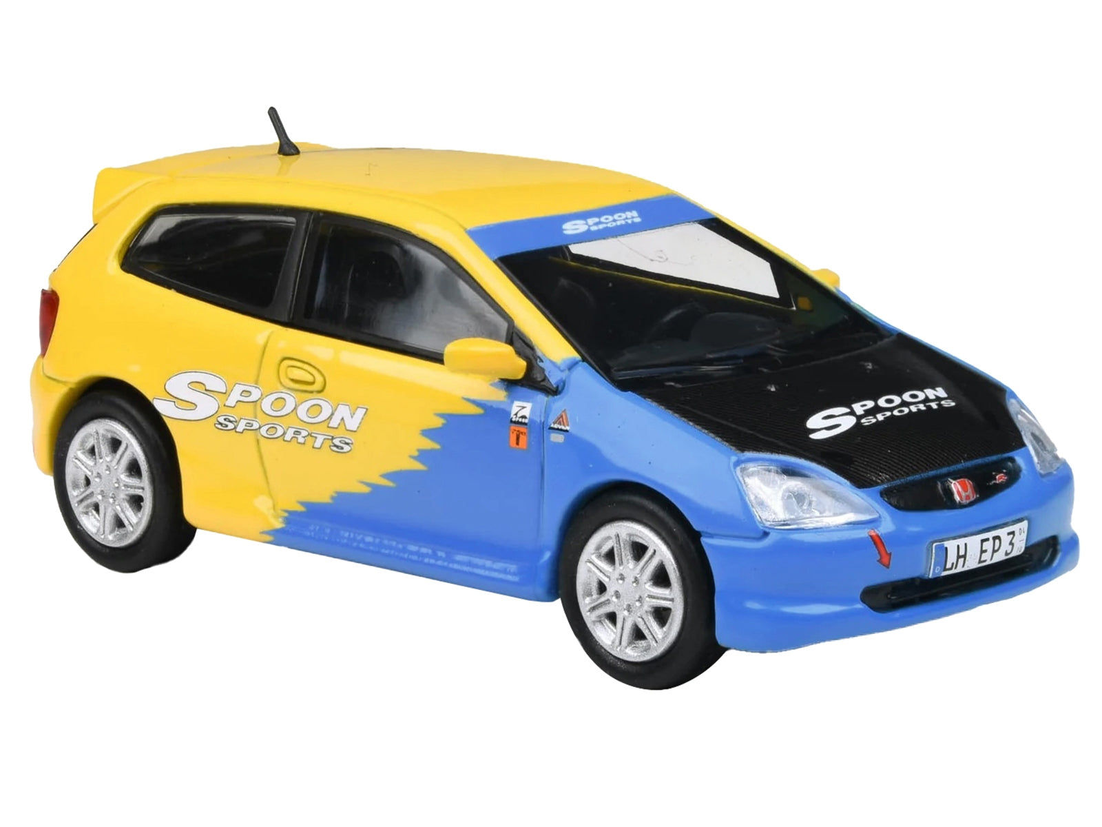 2001 Honda Civic Type R EP3 Blue and Yellow with Black Hood "Spoon Sports" 1/64 Diecast Model Car by Paragon Models - Premium Honda Models from Paragon - Just $37.99! Shop now at Rapidvehicles