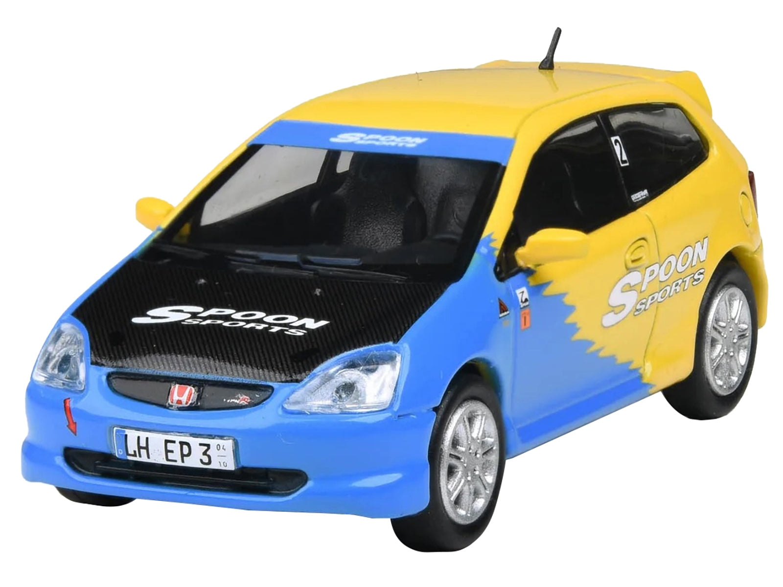 2001 Honda Civic Type R EP3 Blue and Yellow with Black Hood "Spoon Sports" 1/64 Diecast Model Car by Paragon Models - Premium Honda Models from Paragon - Just $37.99! Shop now at Rapidvehicles