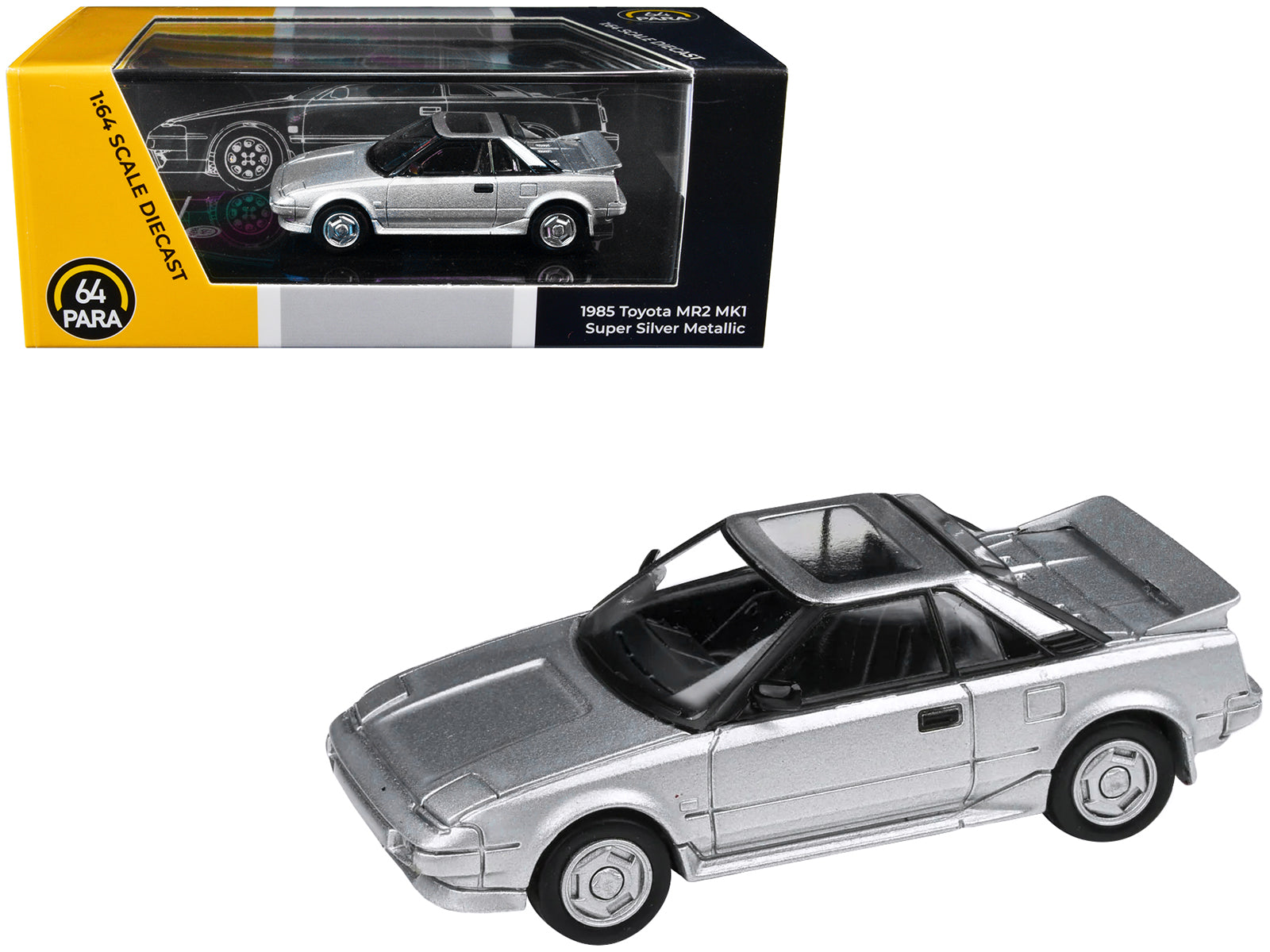 1985 Toyota MR2 MK1 Super Silver Metallic with Sunroof 1/64 Diecast Model Car by Paragon Models free shipping USA