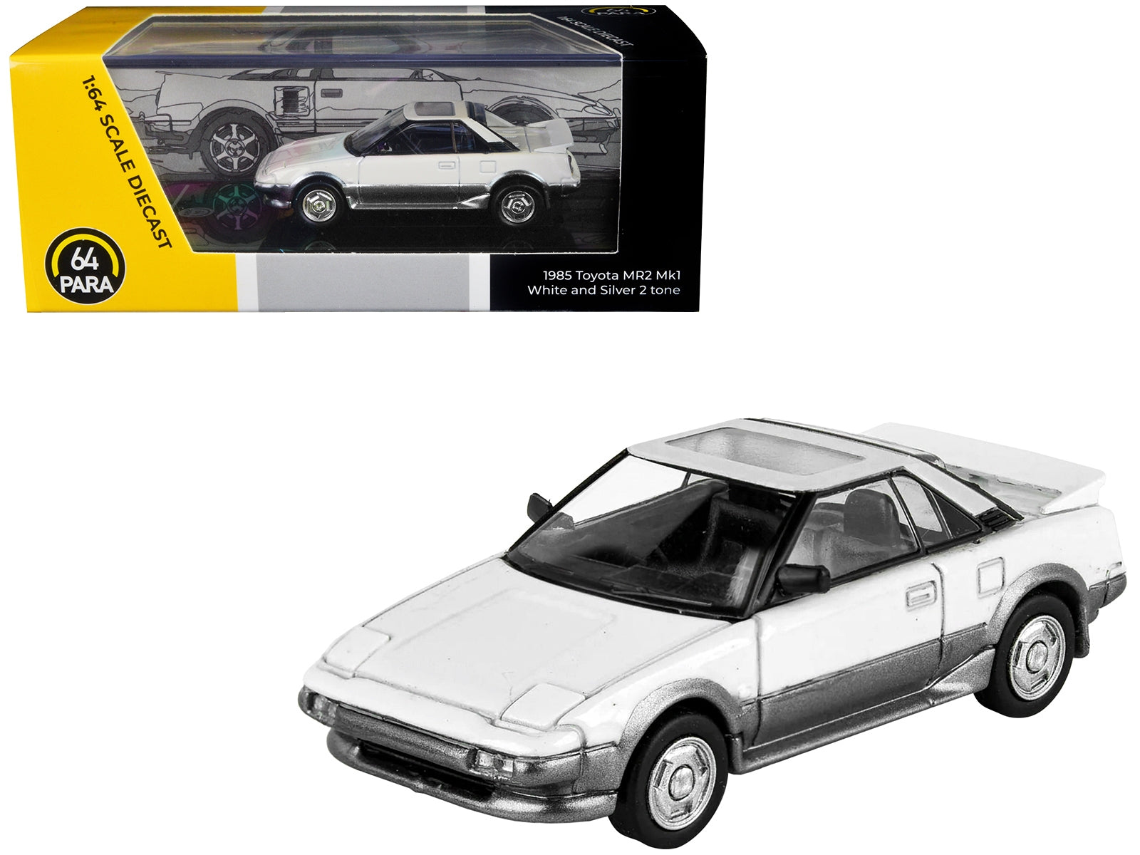 1985 Toyota MR2 MK1 White and Silver Metallic with Sun Roof 1/64 - Premium Toyota Models from Paragon - Just $43.99! Shop now at Rapidvehicles