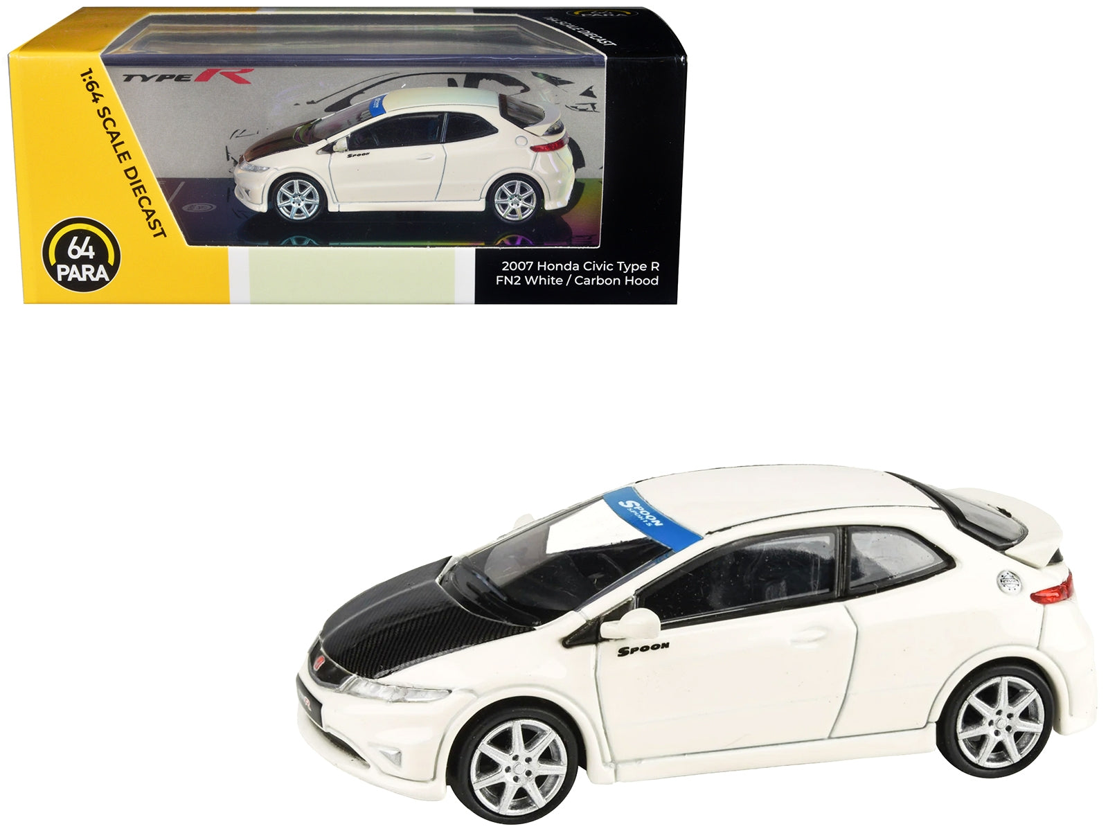 2007 Honda Civic Type R FN2 Championship White with Carbon Hood 1/64 Diecast Model Car by Paragon Models - Premium Honda Models from Paragon - Just $35.57! Shop now at Rapidvehicles