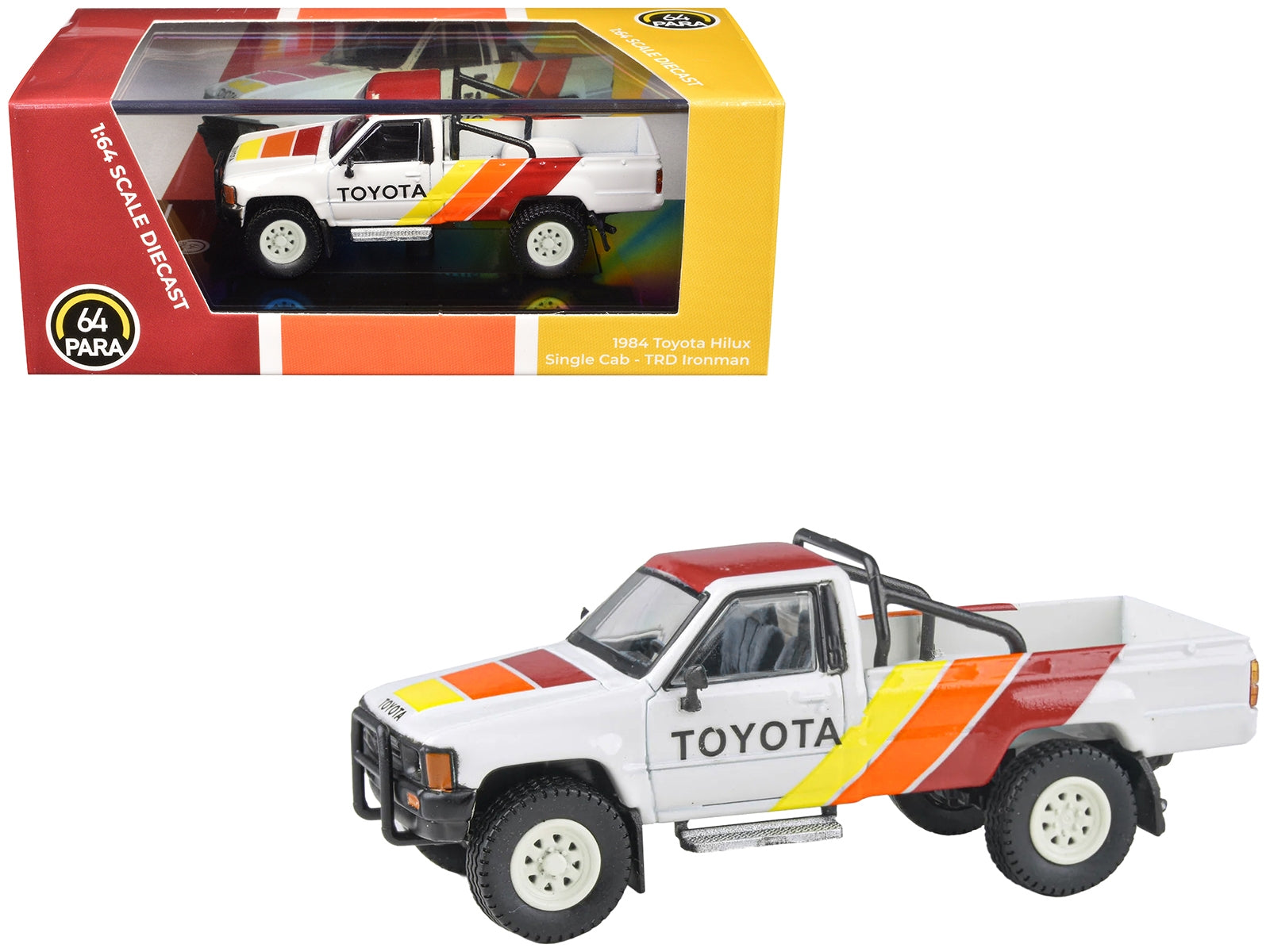 1984 Toyota Hilux Pickup Truck White with Stripes "TRD Ironman" 1/64 Diecast Model Car by Paragon Models - Premium Pickup Trucks Models from Paragon - Just $37.19! Shop now at Rapidvehicles