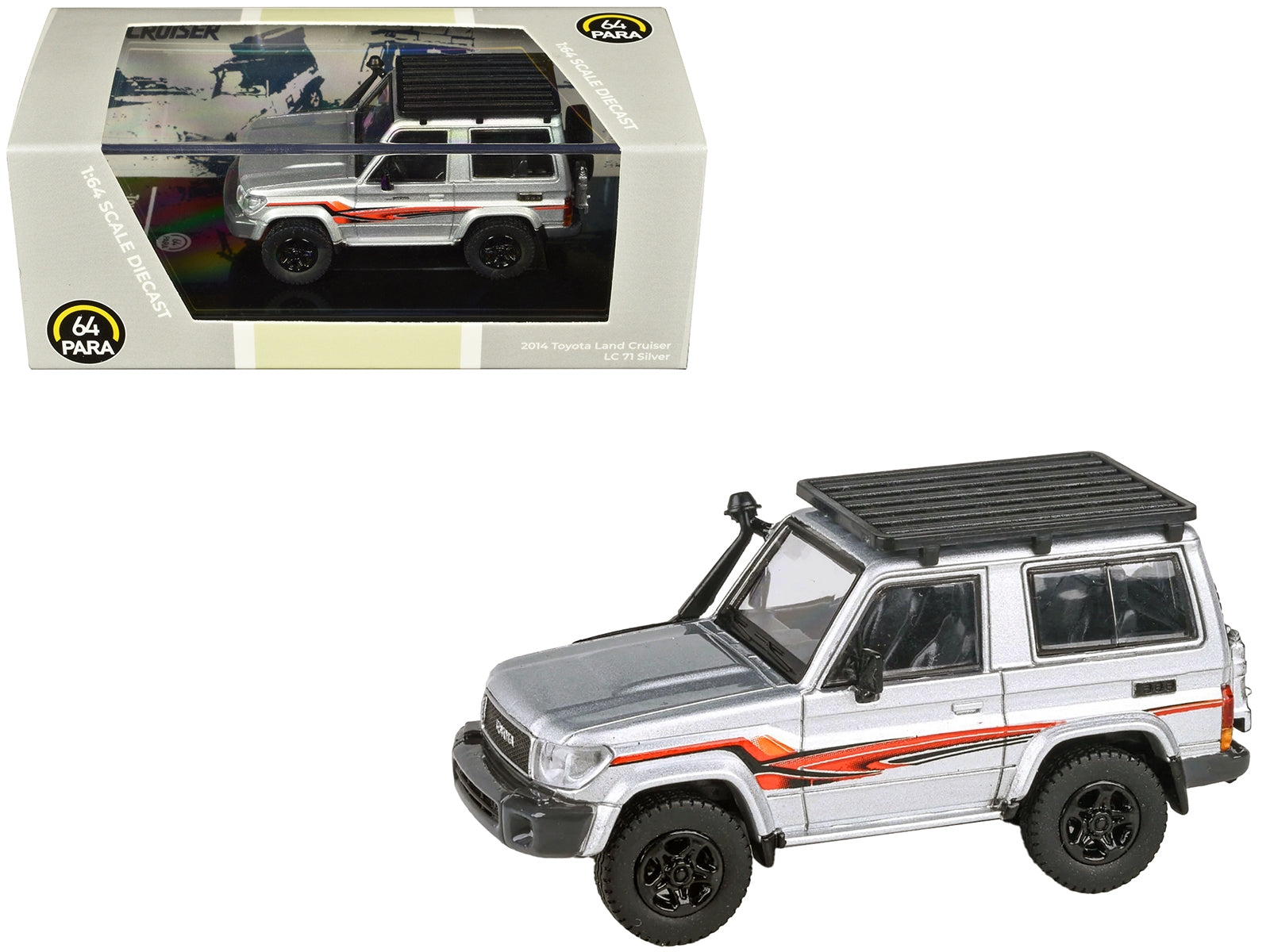 2014 Toyota Land Cruiser LC 71 Silver Metallic with Graphics 1/64 Diecast Model Car by Paragon Models - Premium Toyota Models from Paragon - Just $25.89! Shop now at Rapidvehicles