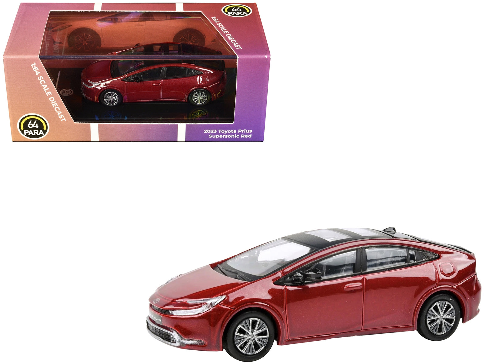 2023 Toyota Prius Supersonic Red Metallic with Black Top and Sun Roof and Sun Roof 1/64 Diecast Model Car by Paragon Models - Premium Toyota Models from Paragon - Just $35.57! Shop now at Rapidvehicles