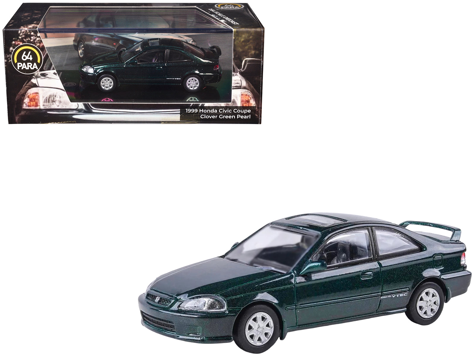 1999 Honda Civic Si EM1 Clover Green Pearl Metallic with Sunroof 1/64 Diecast Model Car by Paragon free shipping USA
