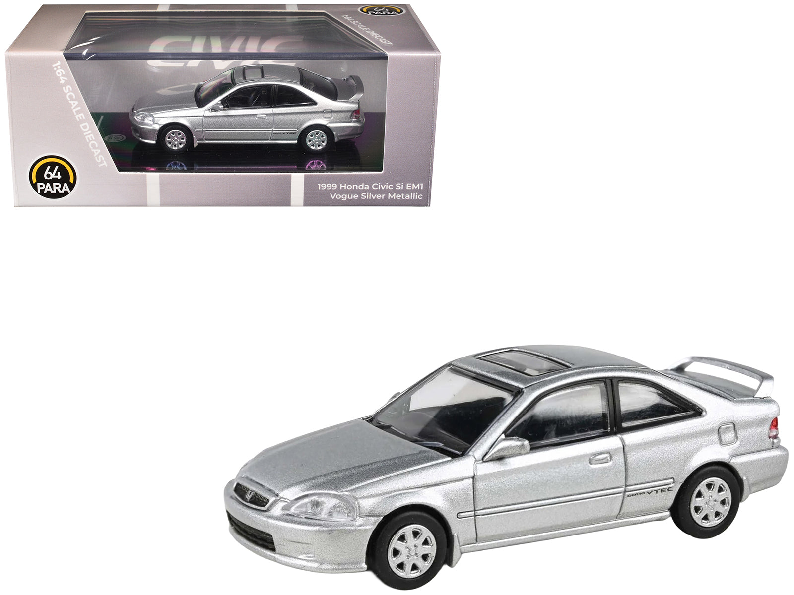1999 Honda Civic Si EM1 Vogue Silver Metallic with Sunroof 1/64 Diecast Model Car by Paragon Models free shipping USA