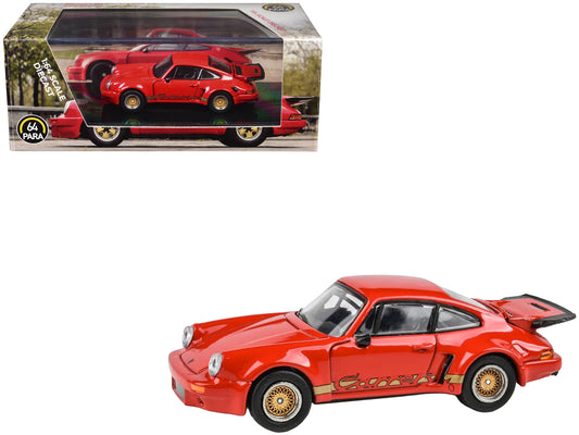 Porsche 911 Carrera RSR 3.0 Guards Red with Gold Stripes and Wheels 1/64 Diecast Model Car by Paragon Models