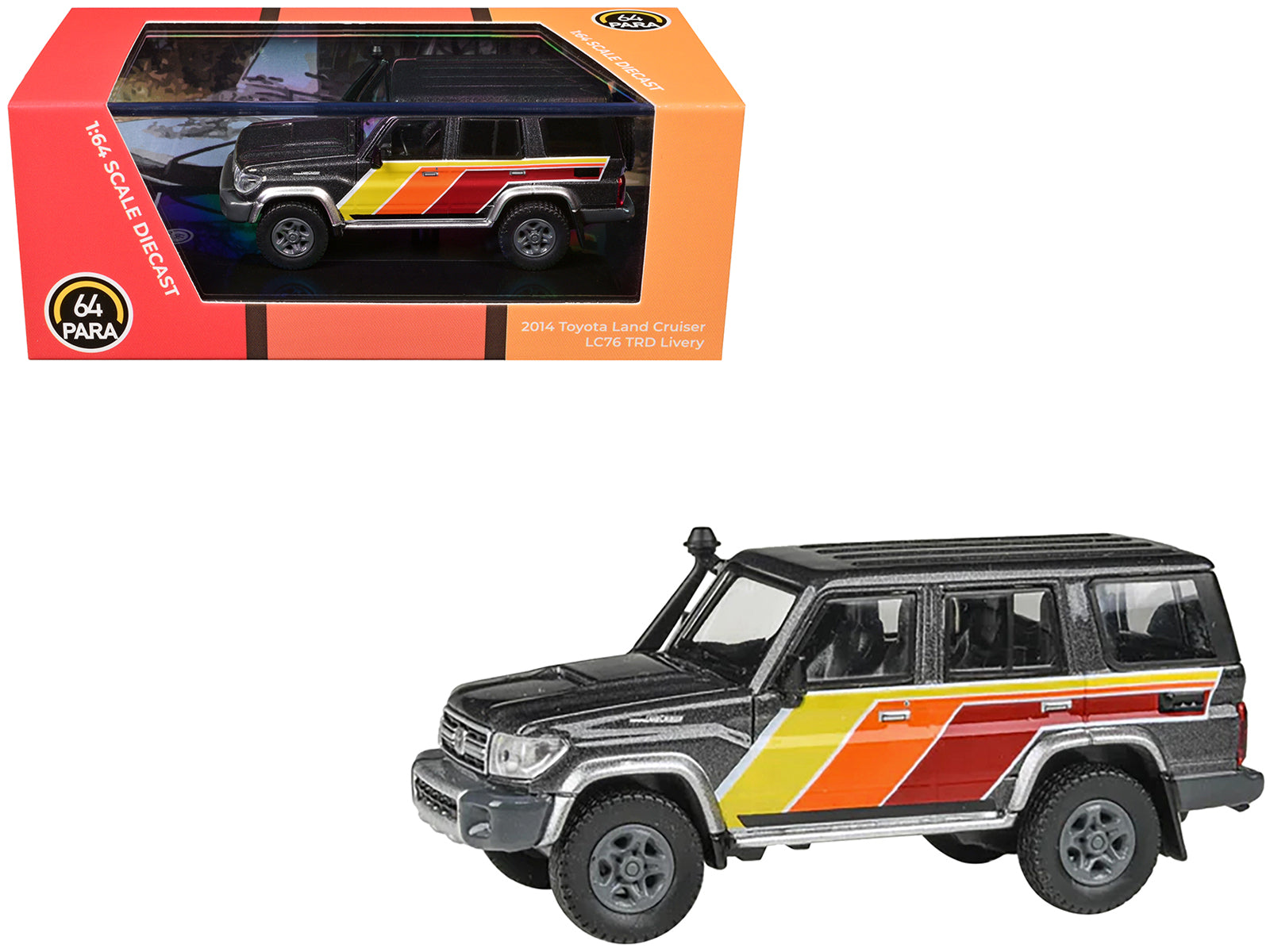 2014 Toyota Land Cruiser LC76 "TRD Livery" Gray Metallic with Stripes 1/64 Diecast Model Car by Paragon Models free shipping USA