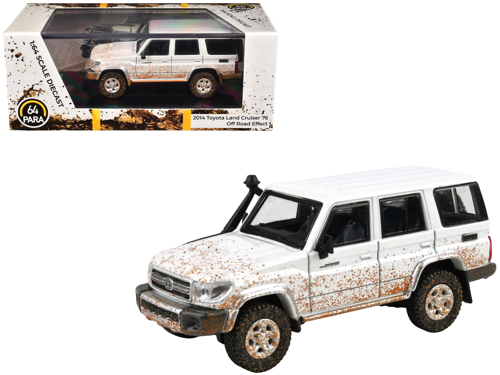 2014 Toyota Land Cruiser 76 White (Dirty Off Road Effect) 1/64 Diecast Model Car by Paragon Models free shipping USA