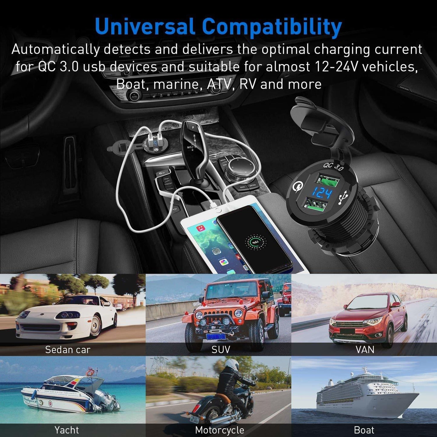 Car Motorcycle Refitted USB Charger Mobile Phone Tablet QC3.0 - Premium Motorcycle Accessories from Rapidvehicles - Just $25.99! Shop now at Rapidvehicles