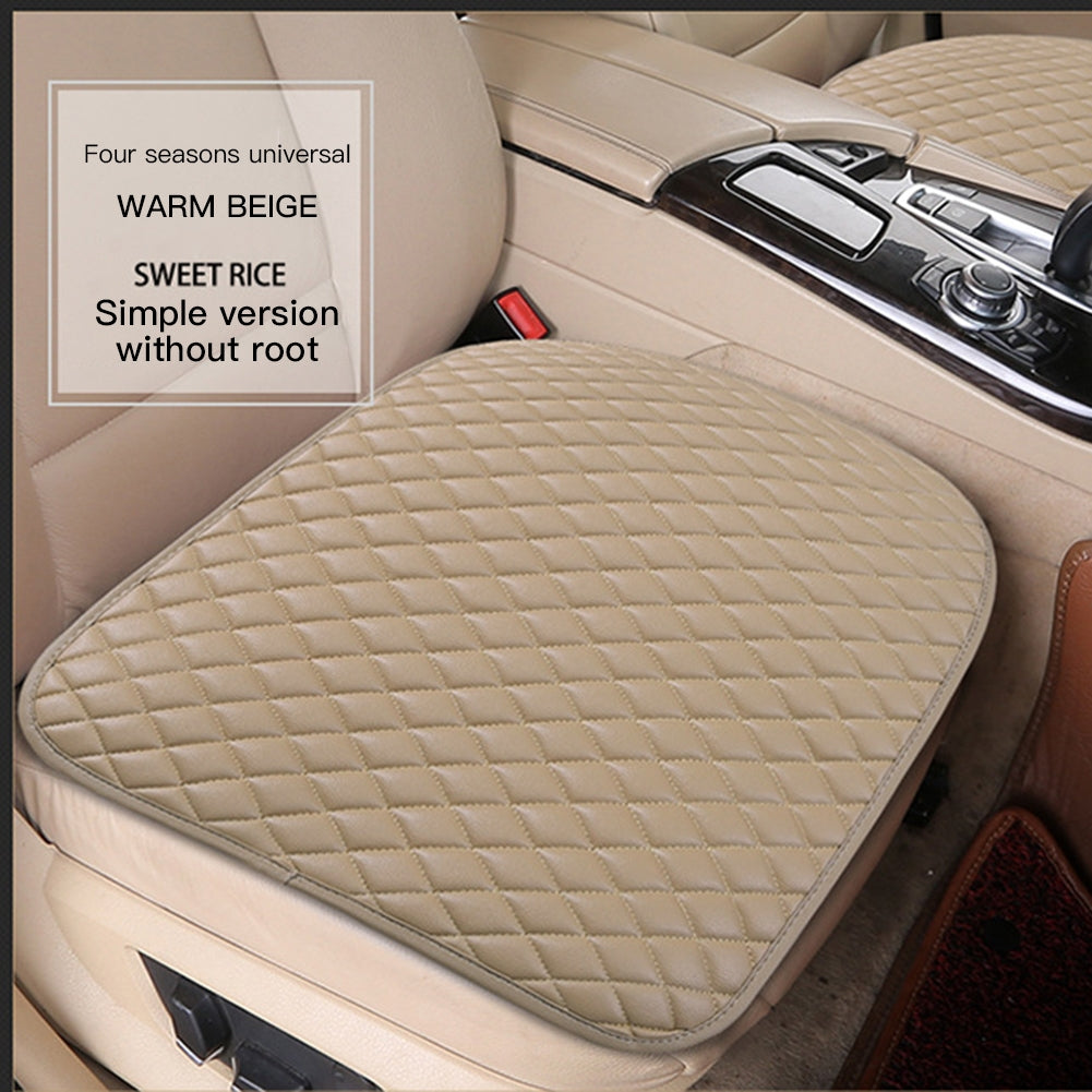 3pcs Universal Car Seat Cover PU Leather Cushions Organizer Auto Front Back Seats Covers Protector Mat  Beige set - Premium Car Seat Cushion from Rapidvehicles - Just $48.99! Shop now at Rapidvehicles