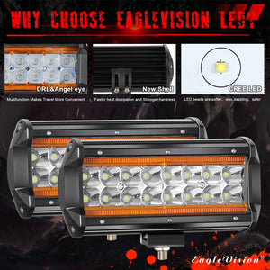 2PCS 7Inch LED Light Bar Marker Lights 240W 24000LM 3000K+6000K Led Driving Lights Fog Lights Amber light + white light - Premium Car LED Lights from Rapidvehicles - Just $76.33! Shop now at Rapidvehicles