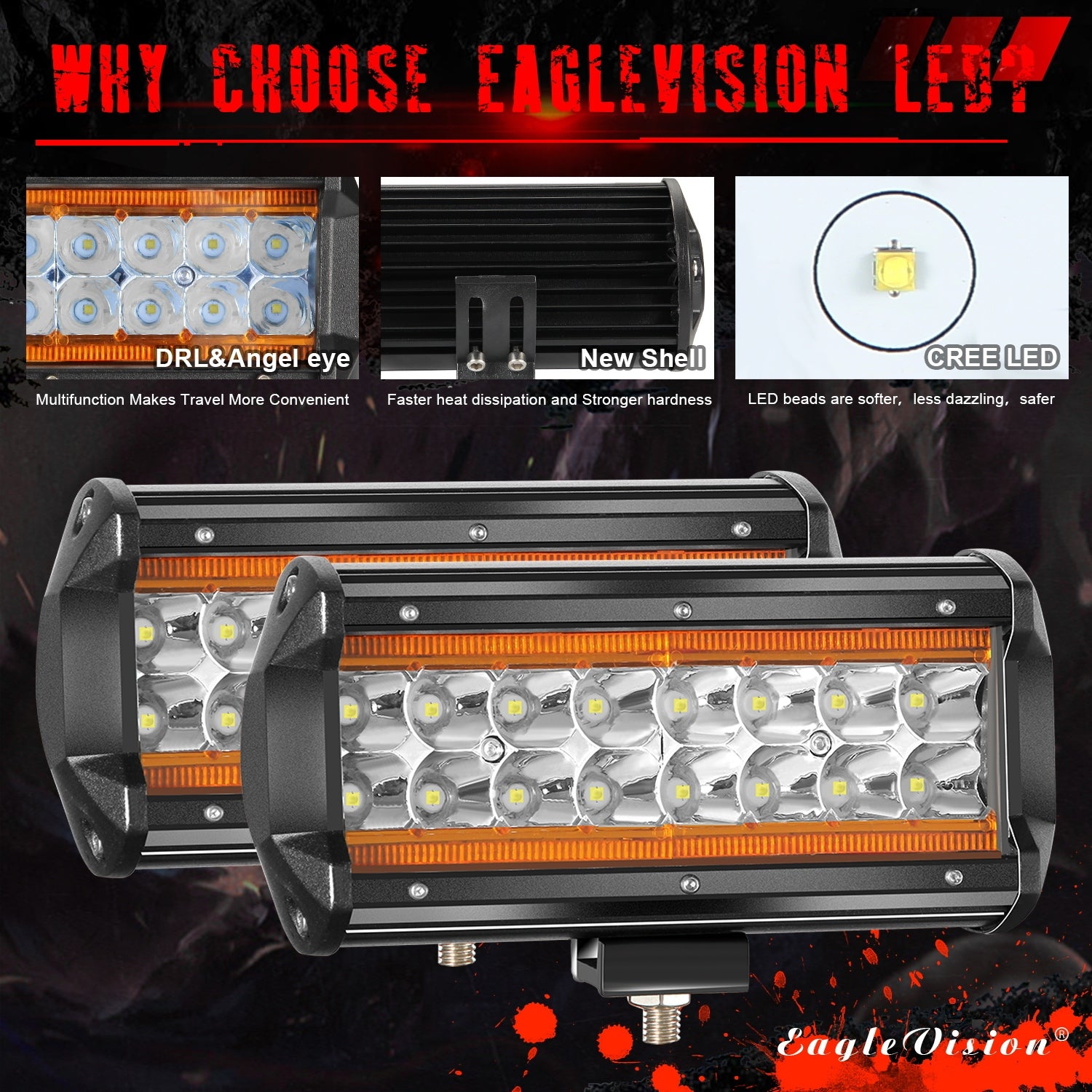 2PCS 7Inch LED Light Bar Marker Lights 240W 24000LM 3000K+6000K Led Driving Lights Fog Lights Amber light + white light - Premium Car LED Lights from Rapidvehicles - Just $76.33! Shop now at Rapidvehicles