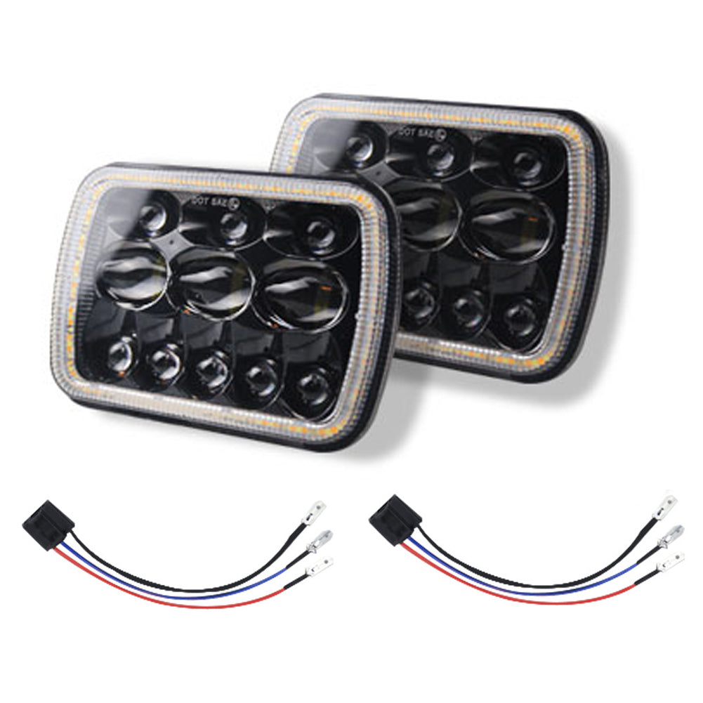 For Jeep Wrangler 500 W 30000LM 7 inch LED Headlights 5X7/7X6 Led Beam Headlamp Led Headlight Angel eyes (three eyes eight beads) with halo - Premium Car LED Lights from Rapidvehicles - Just $95.03! Shop now at Rapidvehicles