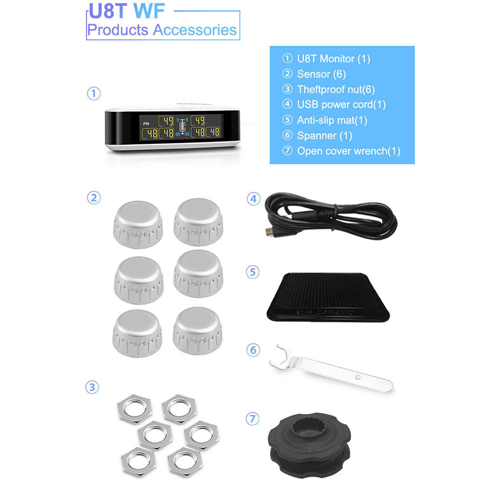 TPMS Car Wireless Tire Pressure for RV Bus Monitoring System 6 wheels tire pressure LCD monitor system with 6 External sensors Silver black - Premium OBD & Diagnostic Tools from Rapidvehicles - Just $126.99! Shop now at Rapidvehicles