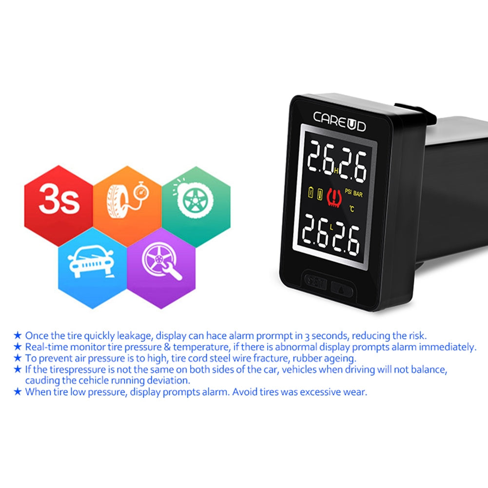 U912- WF Car TPMS Auto Wireless Tire Pressure Monitoring System 4 External Sensors LCD Display Embedded Monitor for HONDA black - Premium OBD & Diagnostic Tools from Rapidvehicles - Just $79.99! Shop now at Rapidvehicles