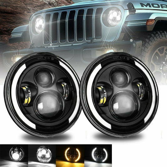 1 Pair 7 Inch Round Shaped LED Front Headlight Daytime Running - Premium Car LED Lights from Rapidvehicles - Just $100.99! Shop now at Rapidvehicles