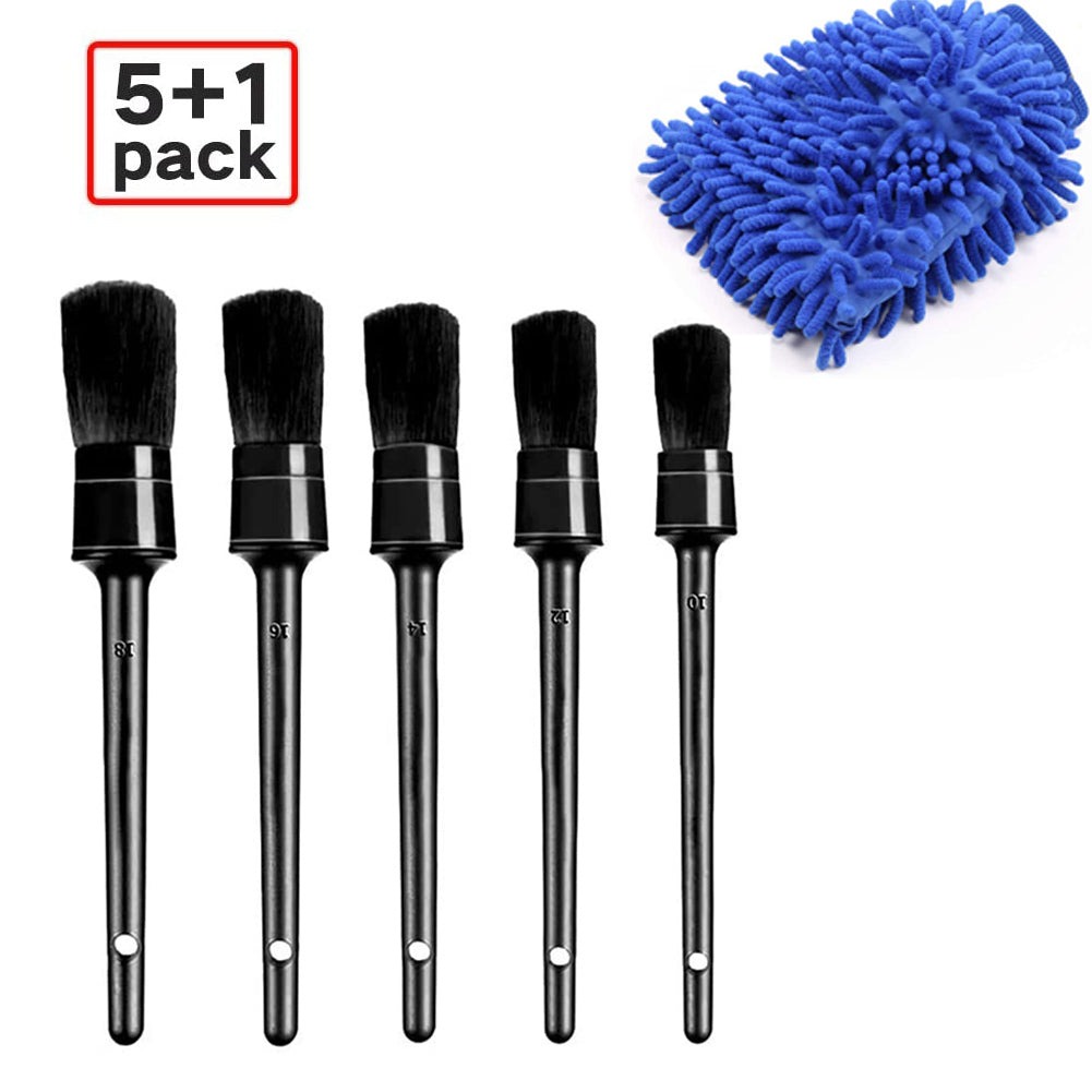 6pcs Detailing Brush Set 5 Different Sizes Auto Detail Brush Kit with Free Car Wash Mitt Natural Boar Hair Brushes Black detail brush - Premium Car Wash Tools from Rapidvehicles - Just $16.59! Shop now at Rapidvehicles