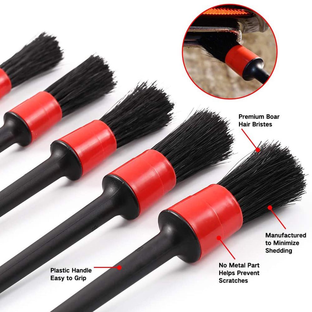 6pcs Detailing Brush Set 5 Different Sizes Auto Detail Brush Kit with Free Car Wash Mitt Natural Boar Hair Brushes Black detail brush - Premium Car Wash Tools from Rapidvehicles - Just $16.59! Shop now at Rapidvehicles