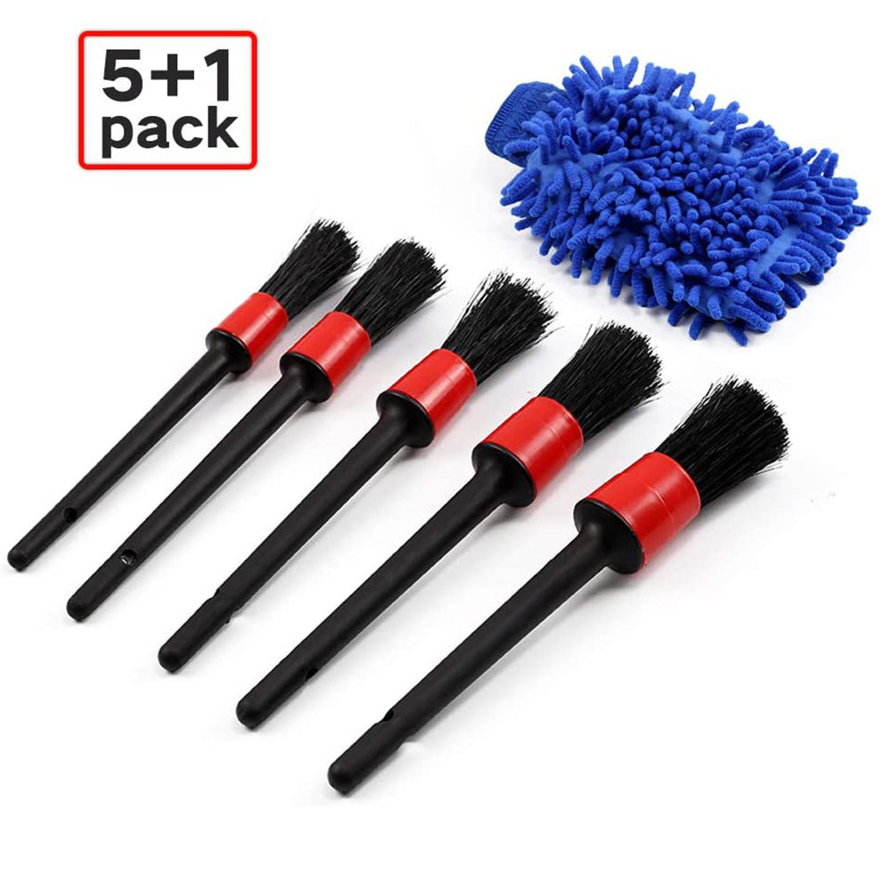 6pcs Detailing Brush Set 5 Different Sizes Auto Detail Brush Kit with Free Car Wash Mitt Natural Boar Hair Brushes Black detail brush - Premium Car Wash Tools from Rapidvehicles - Just $16.59! Shop now at Rapidvehicles