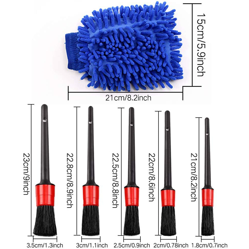 6pcs Detailing Brush Set 5 Different Sizes Auto Detail Brush Kit with Free Car Wash Mitt Natural Boar Hair Brushes Black detail brush - Premium Car Wash Tools from Rapidvehicles - Just $16.59! Shop now at Rapidvehicles