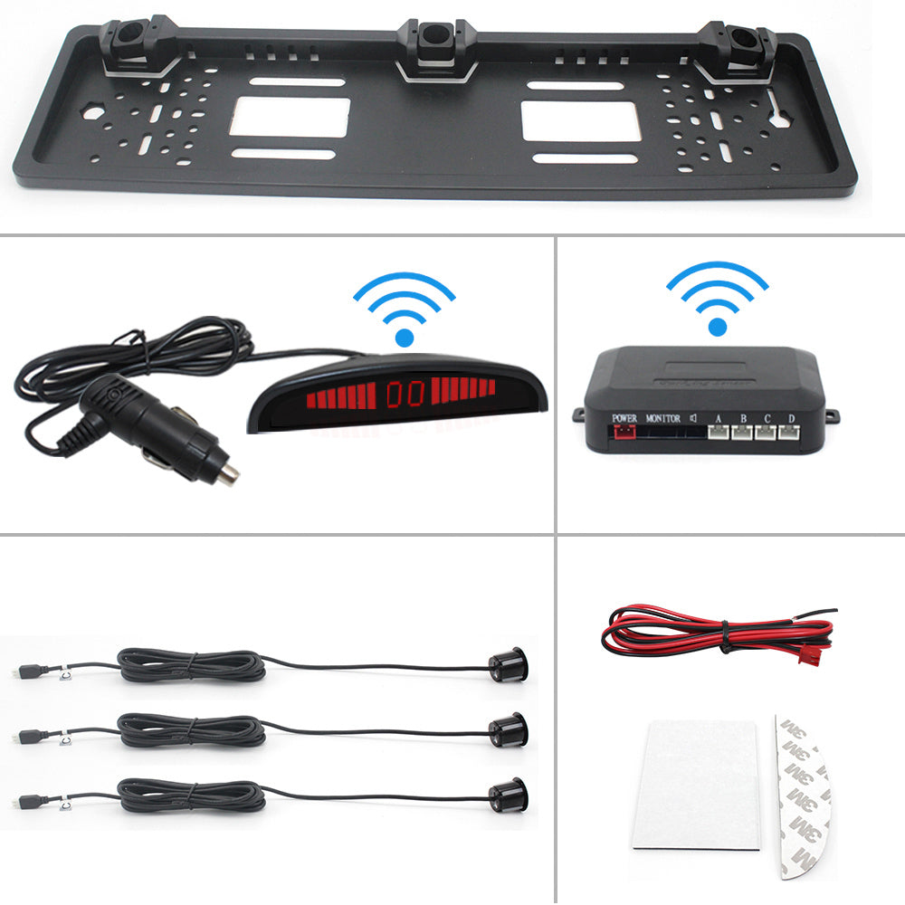 Car Parking Sensor Kit Auto Reversing Radar European License Plate Camera Front Back Electromagnetic Monitor System 3 Sensors black - Premium Security Alarm System from Rapidvehicles - Just $51.19! Shop now at Rapidvehicles