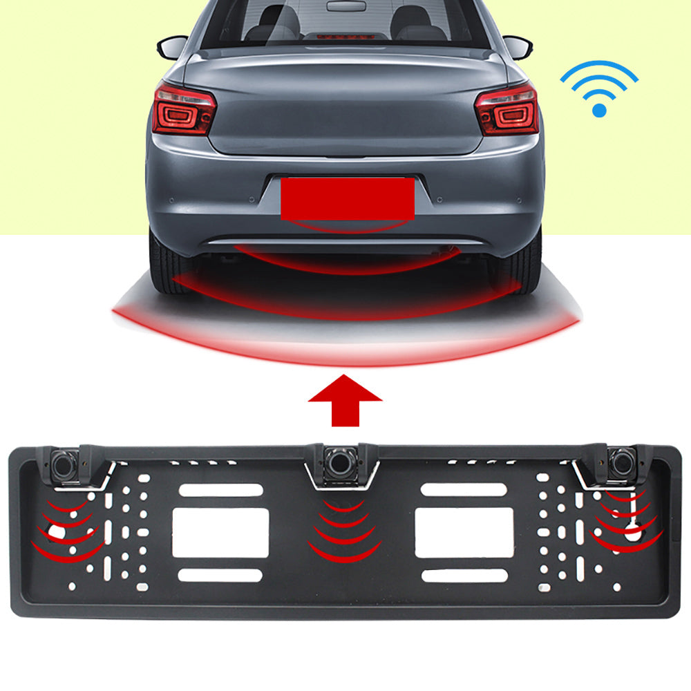 Car Parking Sensor Kit Auto Reversing Radar European License Plate Camera Front Back Electromagnetic Monitor System 3 Sensors black - Premium Security Alarm System from Rapidvehicles - Just $51.19! Shop now at Rapidvehicles