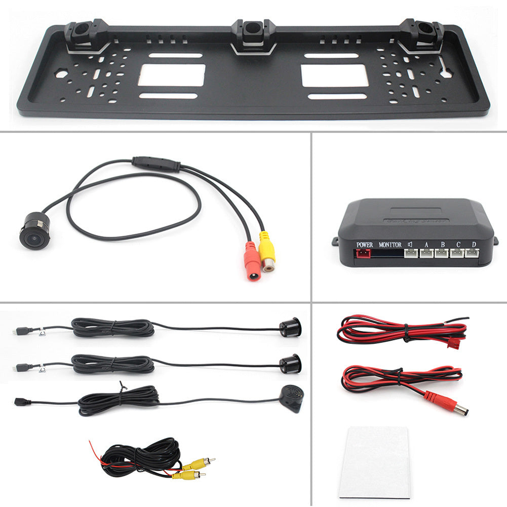 Eu Europe Car License Plate Frame Rear View Camera Car Parking Sensor Kit black - Premium Car Rear View Camera from Rapidvehicles - Just $43.99! Shop now at Rapidvehicles