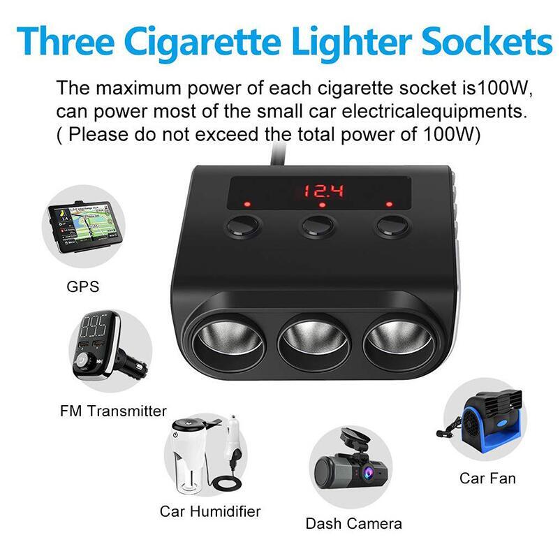 3 Way Car Cigarette Lighter Adapter 12V-24V Socket Splitter Plug - Premium Car Chargers from Rapidvehicles - Just $38.99! Shop now at Rapidvehicles