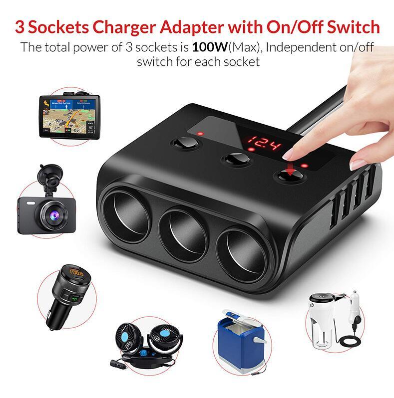 3 Way Car Cigarette Lighter Adapter 12V-24V Socket Splitter Plug - Premium Car Chargers from Rapidvehicles - Just $38.99! Shop now at Rapidvehicles