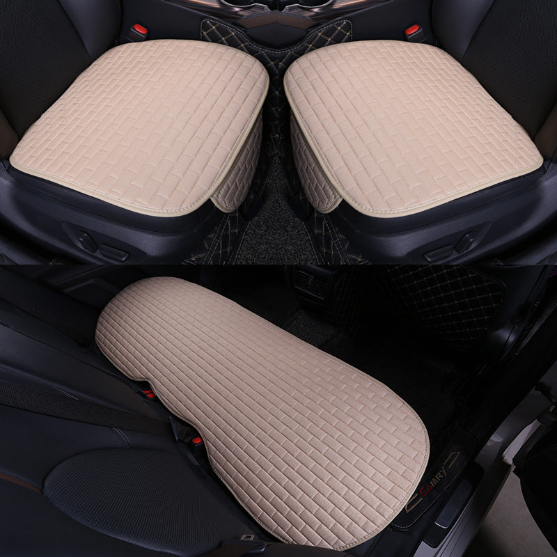 Car Seat Cover set Four Seasons Universal Design Linen Fabric Front Breathable Back Row Protection Cushion Classic black_Small 3-piece suit - Premium Car Seat Cushion from Rapidvehicles - Just $46.99! Shop now at Rapidvehicles