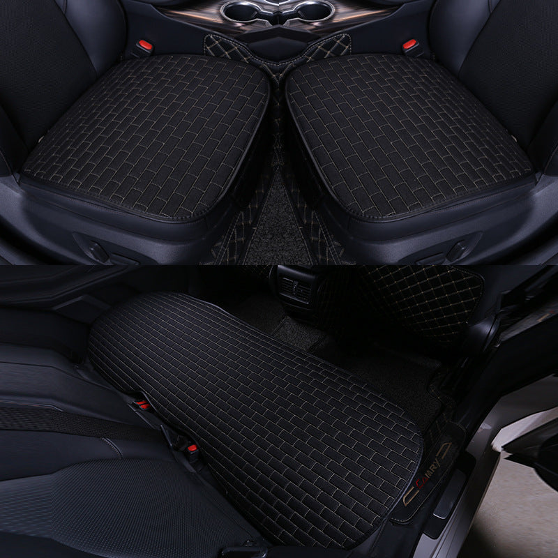 Car Seat Cover set Four Seasons Universal Design Linen Fabric Front Breathable Back Row Protection Cushion Classic black_Small 3-piece suit - Premium Car Seat Cushion from Rapidvehicles - Just $46.99! Shop now at Rapidvehicles