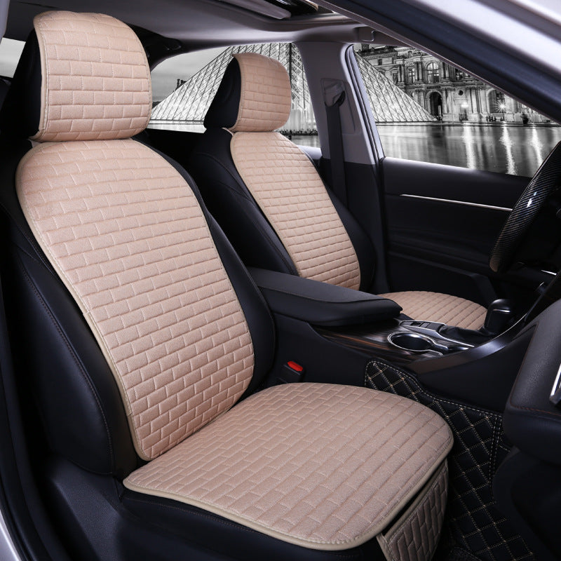 Car Seat Cover set Four Seasons Universal Design Linen Fabric Front Breathable Back Row Protection Cushion Warm beige small waist_Small 3-piece suit - Premium Car Seat Cushion from Rapidvehicles - Just $46.99! Shop now at Rapidvehicles