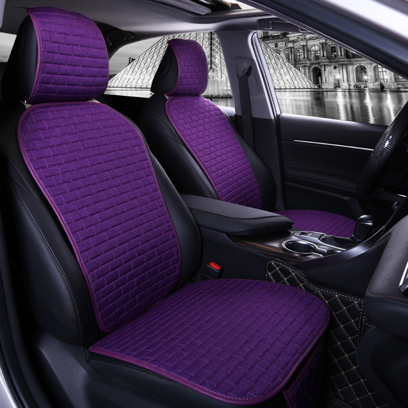 Car Seat Cover set Four Seasons Universal Design Linen Fabric Front Breathable Back Row Protection Cushion Romantic purple waist_Five-piece suit (small waist) - Premium Car Seat Cushion from Rapidvehicles - Just $102.99! Shop now at Rapidvehicles