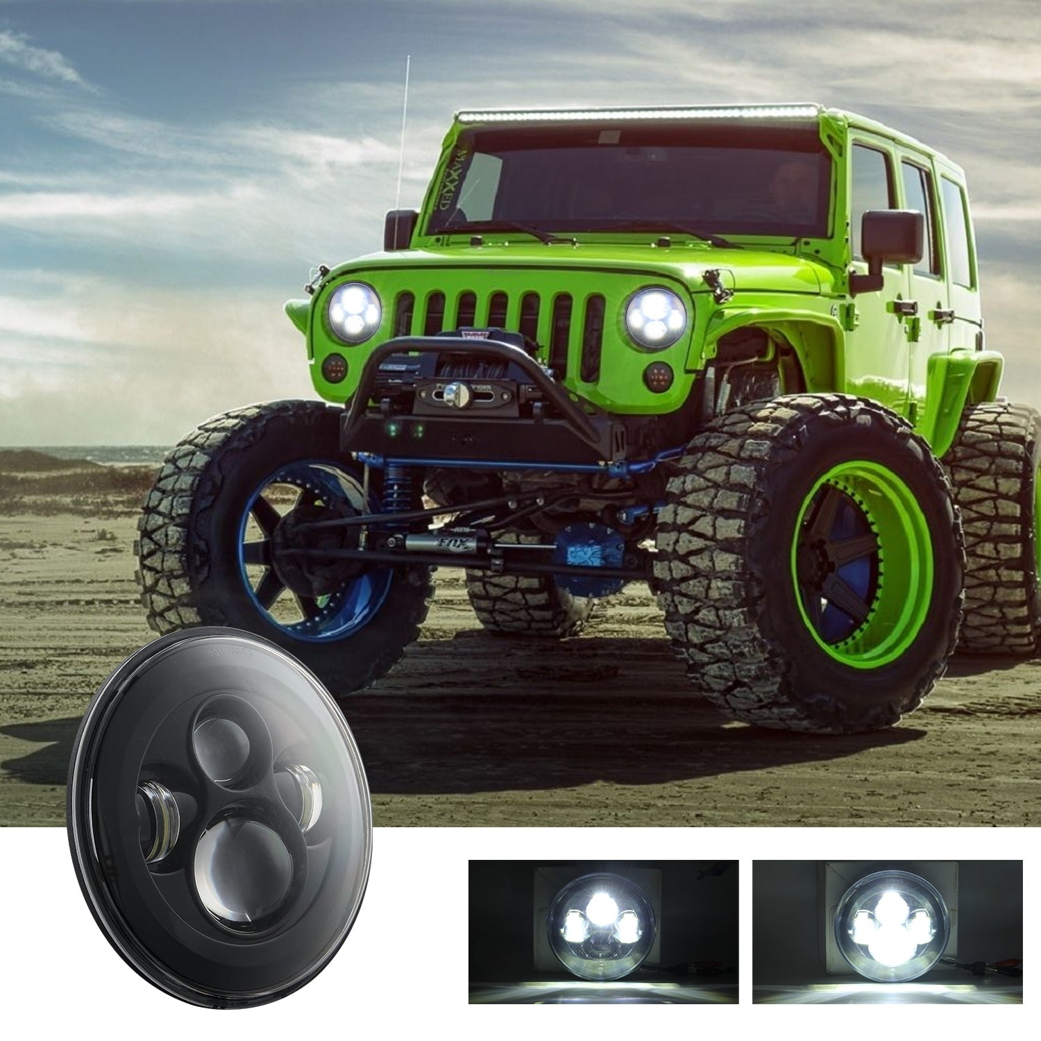 Car headlamp 7 Inch 200W Round LED abs Headlights IP67 20000LM Beam For Jeep Wrangler C0015 - Premium Car LED Lights from Rapidvehicles - Just $46.18! Shop now at Rapidvehicles