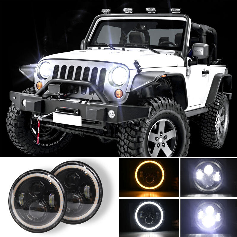 7 INCH 140W LED Headlights Round Halo Angle Eye For Jeep Wrangler - Premium Car LED Lights from Rapidvehicles - Just $47.69! Shop now at Rapidvehicles