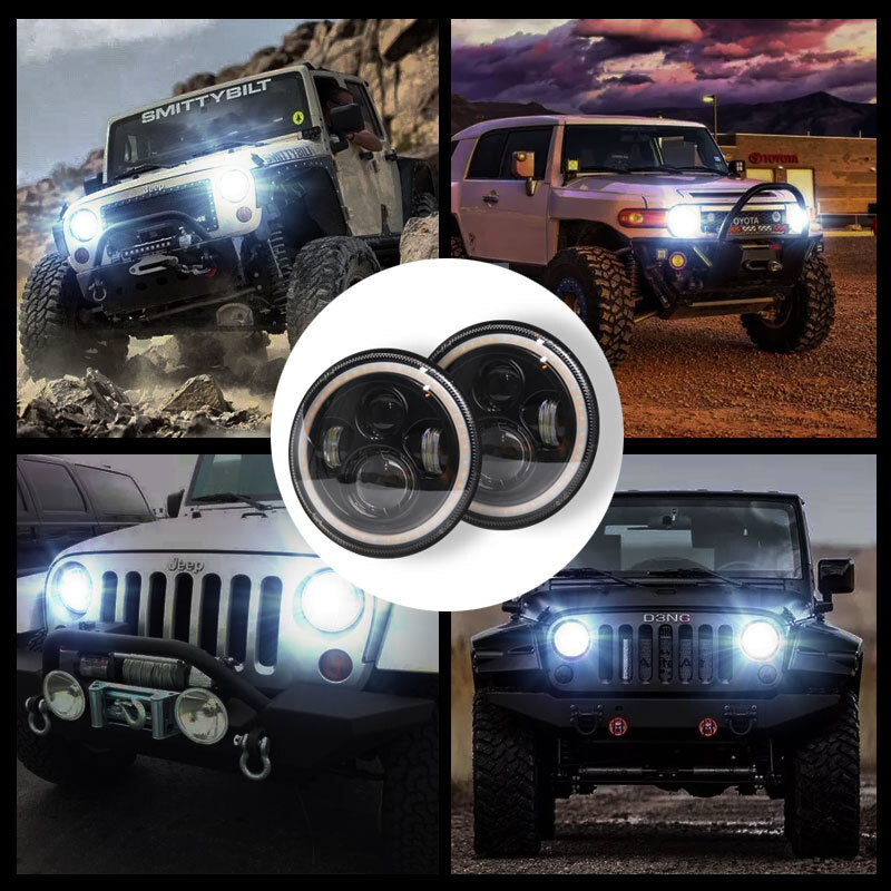 7 INCH 140W LED Headlights Round Halo Angle Eye For Jeep Wrangler - Premium Car LED Lights from Rapidvehicles - Just $47.69! Shop now at Rapidvehicles