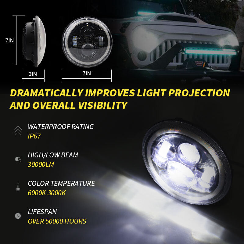 7 INCH 140W LED Headlights Round Halo Angle Eye For Jeep Wrangler - Premium Car LED Lights from Rapidvehicles - Just $47.69! Shop now at Rapidvehicles