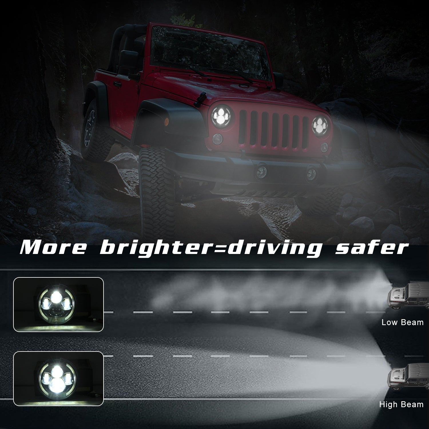 Car Headlights 7 Inch LED Headlights Halo Angle Eye 200W For Jeep Wrangler JK TJ LJ 97-17 C0026 - Premium Car LED Lights from Rapidvehicles - Just $44.52! Shop now at Rapidvehicles