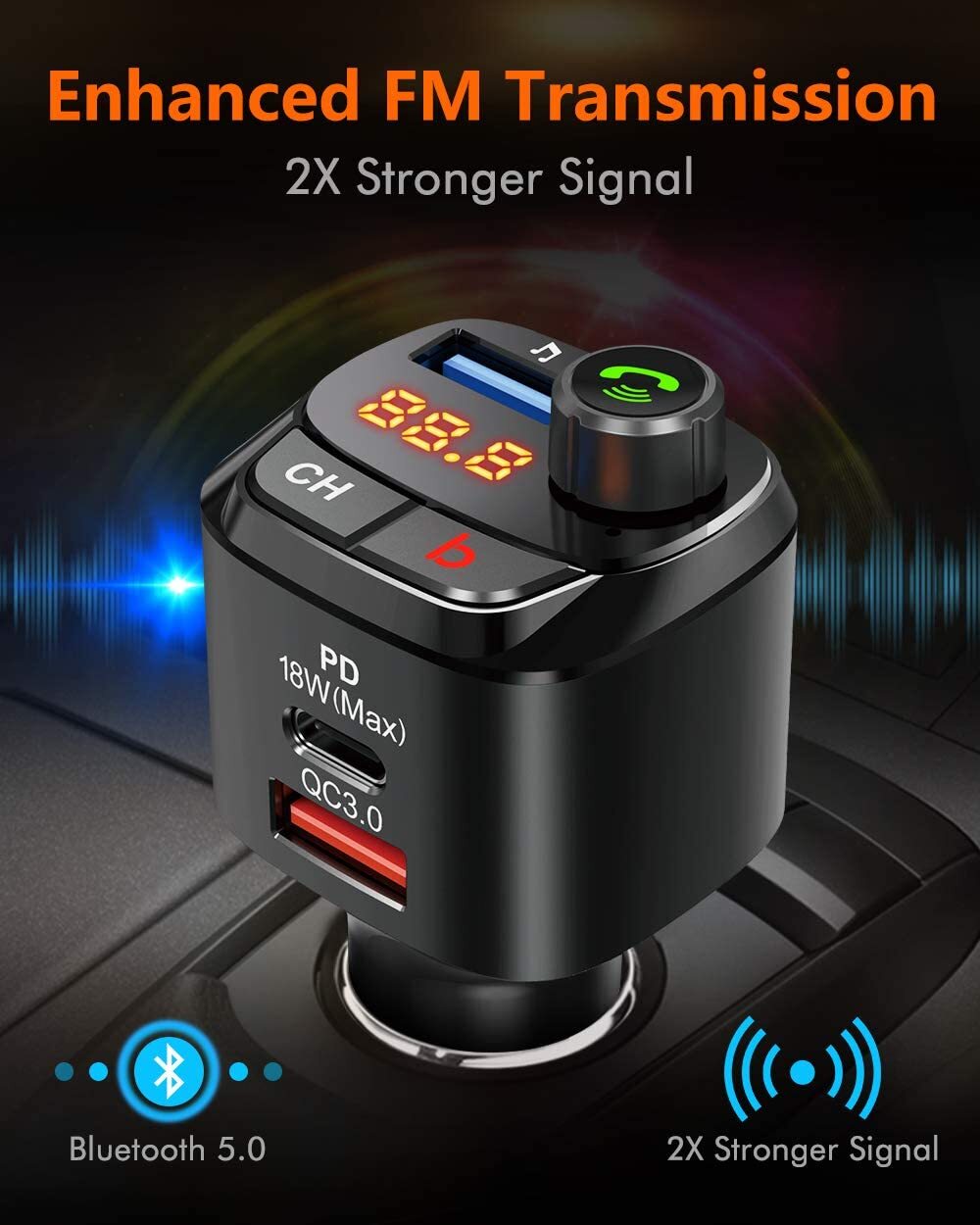 Bt 5.0 Fm Transmitter Car Mp3 Bluetooth Player Car Charger Audio Player black - Premium Car Chargers from Rapidvehicles - Just $22.99! Shop now at Rapidvehicles