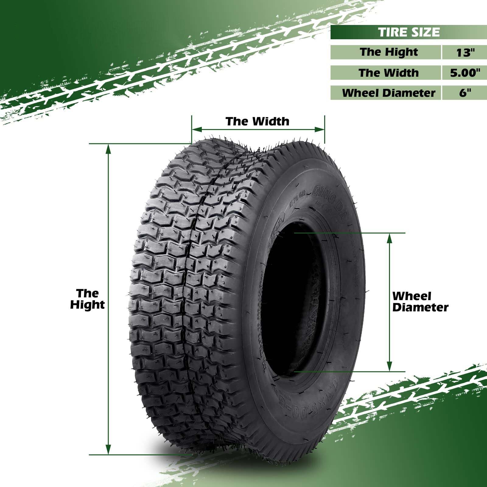 US GARVEE 13x5.00-6 Lawn Mower Tire 2Pcs 13x5x6 13-5-6 Turf Tire for Lawn Mower Garden Tractors Riding Mowers Golf Cart Tire - Premium Tire & Wheel Tools from Rapidvehicles - Just $76.99! Shop now at Rapidvehicles