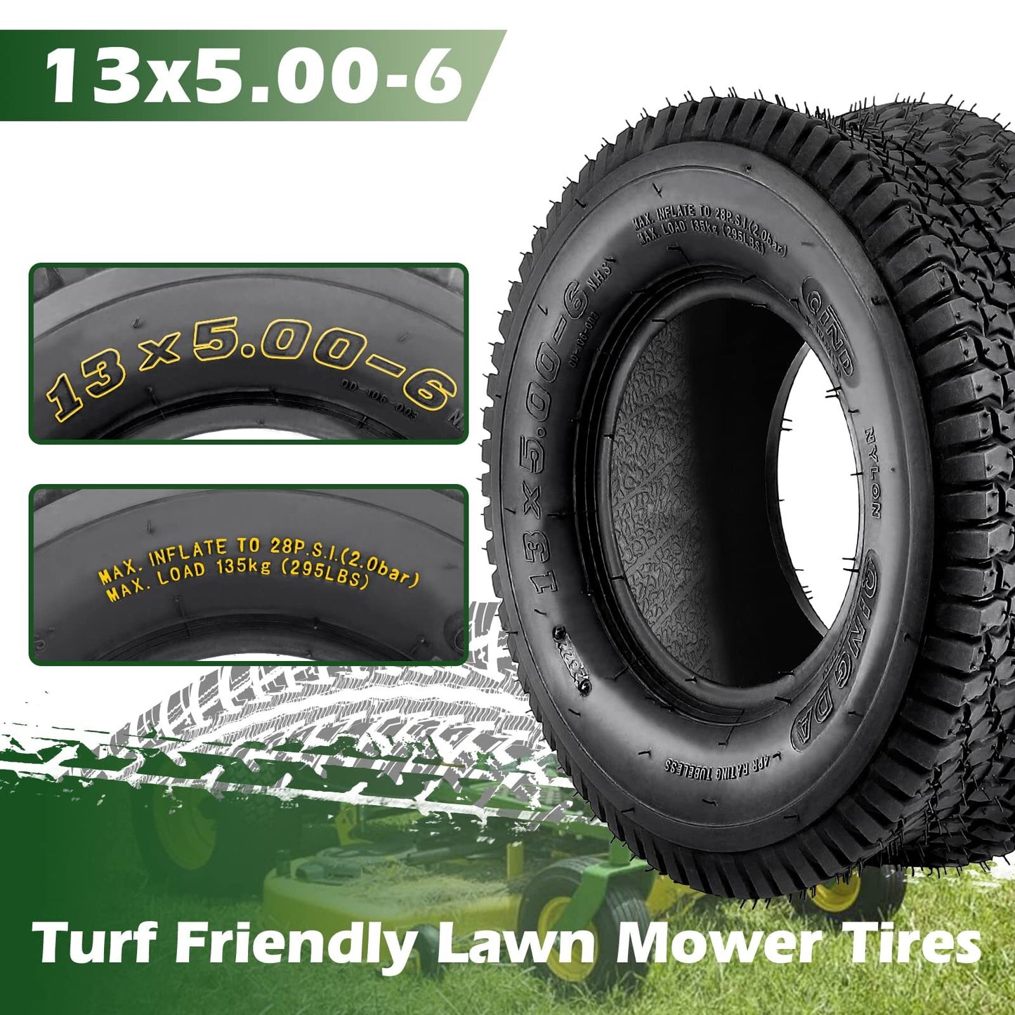 US GARVEE 13x5.00-6 Lawn Mower Tire 2Pcs 13x5x6 13-5-6 Turf Tire - Premium Tire & Wheel Tools from Rapidvehicles - Just $93.99! Shop now at Rapidvehicles