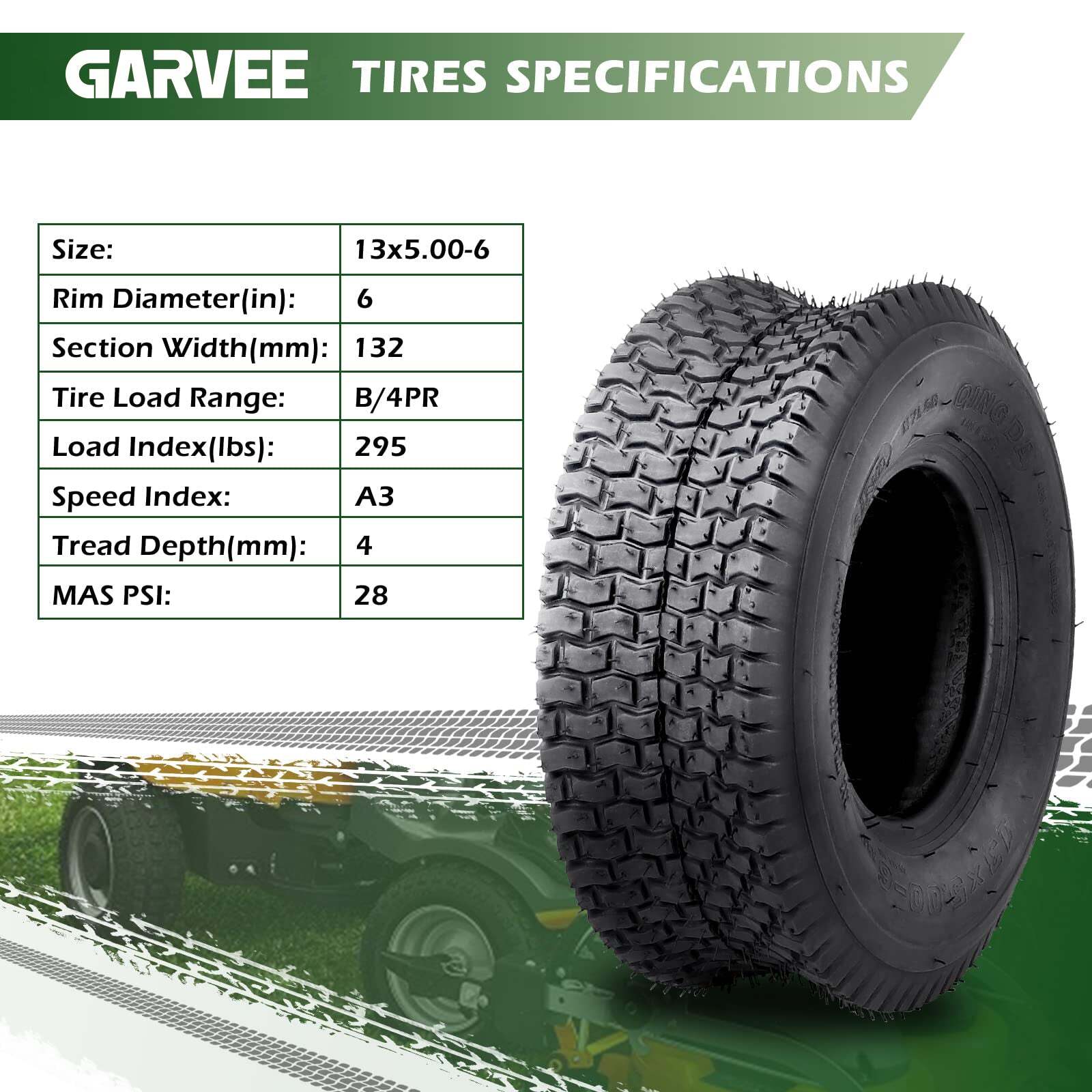 US GARVEE 13x5.00-6 Lawn Mower Tire 2Pcs 13x5x6 13-5-6 Turf Tire for Lawn Mower Garden Tractors Riding Mowers Golf Cart Tire - Premium Tire & Wheel Tools from Rapidvehicles - Just $76.99! Shop now at Rapidvehicles