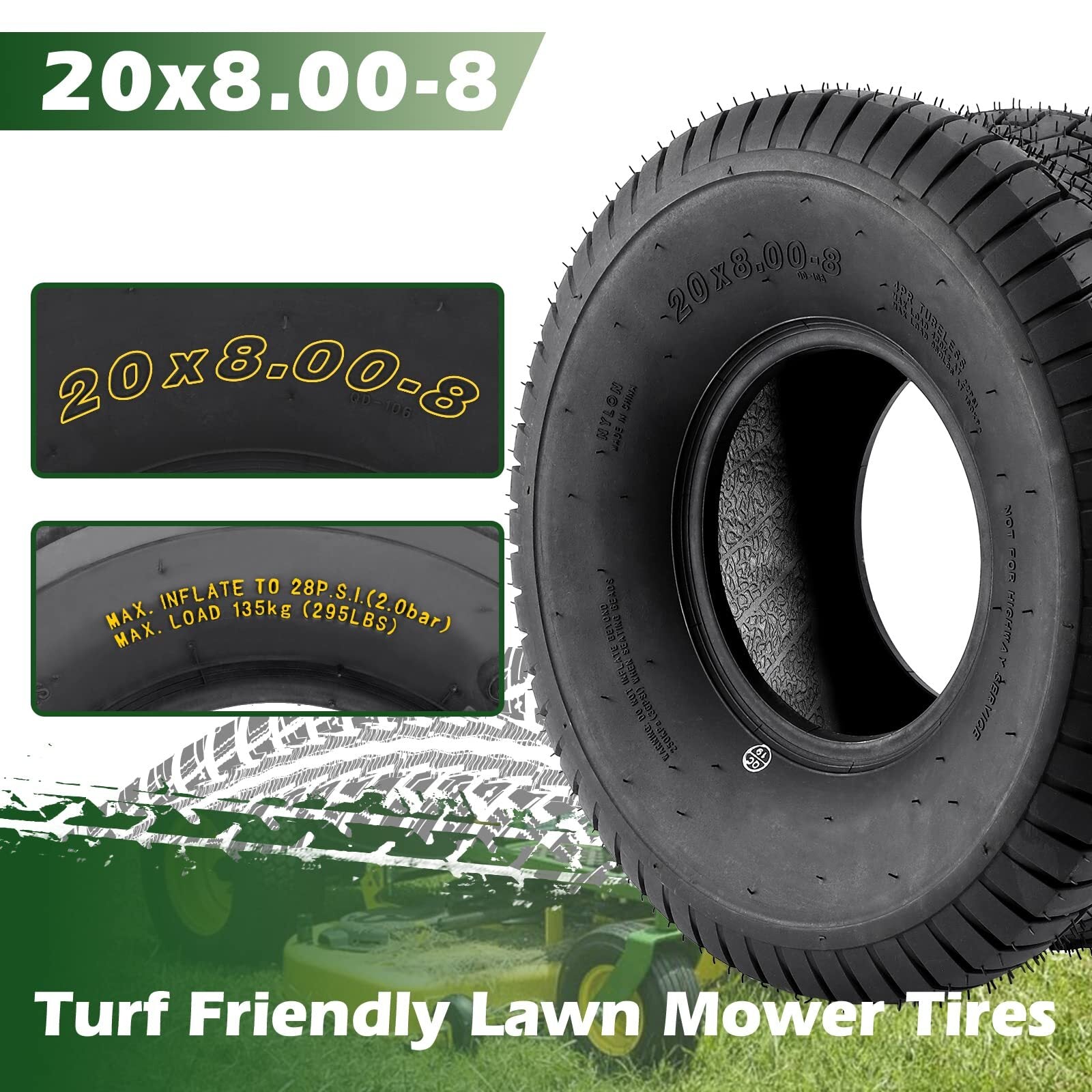 US GARVEE 20x8.00-8 Lawn Mower Tire 2Pcs 20x8x8 20-8-8 Turf Tire - Premium Tire & Wheel Tools from Rapidvehicles - Just $144.89! Shop now at Rapidvehicles