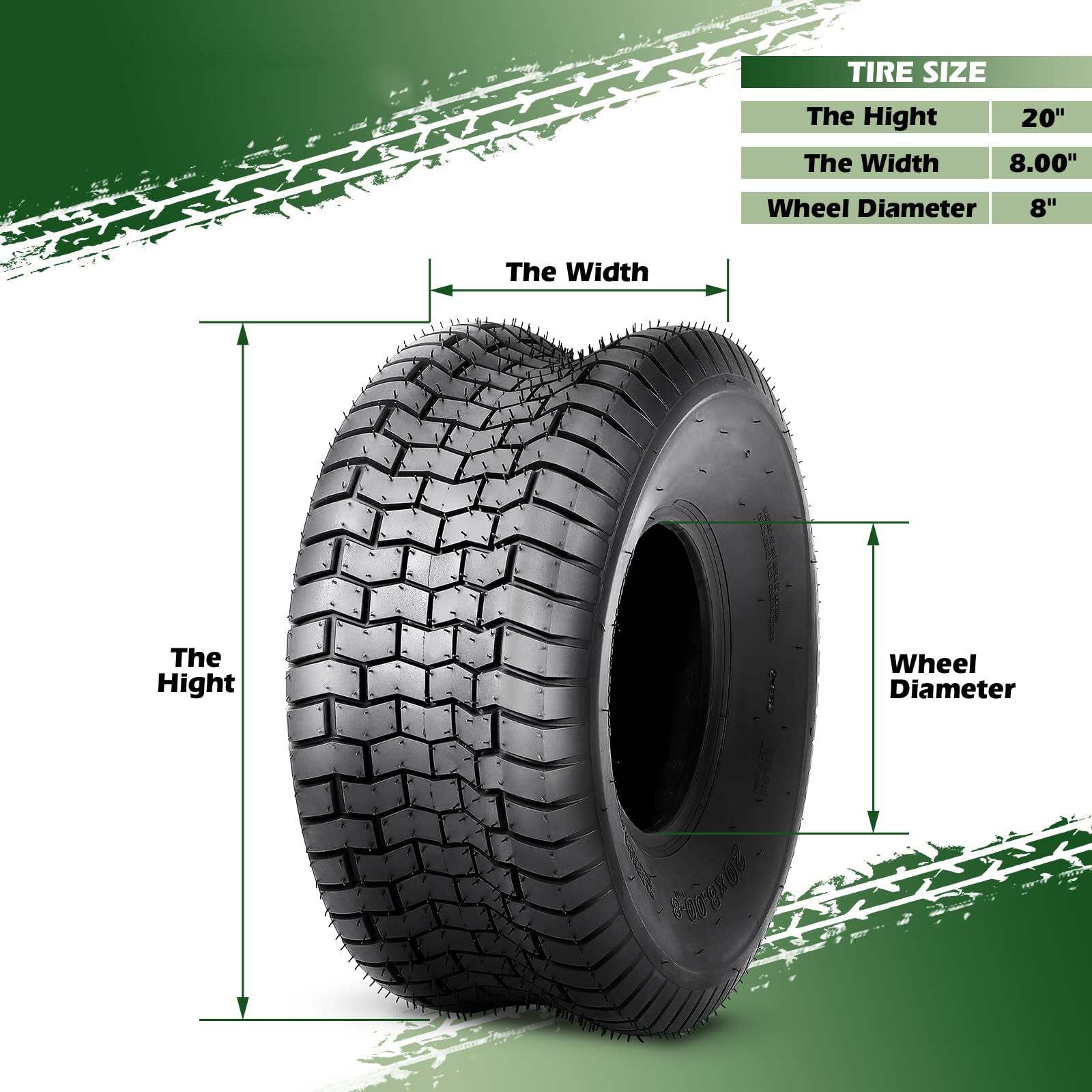 US GARVEE 20x8.00-8 Lawn Mower Tire 2Pcs 20x8x8 20-8-8 Turf Tire for Lawn Mower Garden Tractors Riding Mowers Golf Cart Tire - Premium Tire & Wheel Tools from Rapidvehicles - Just $132.99! Shop now at Rapidvehicles