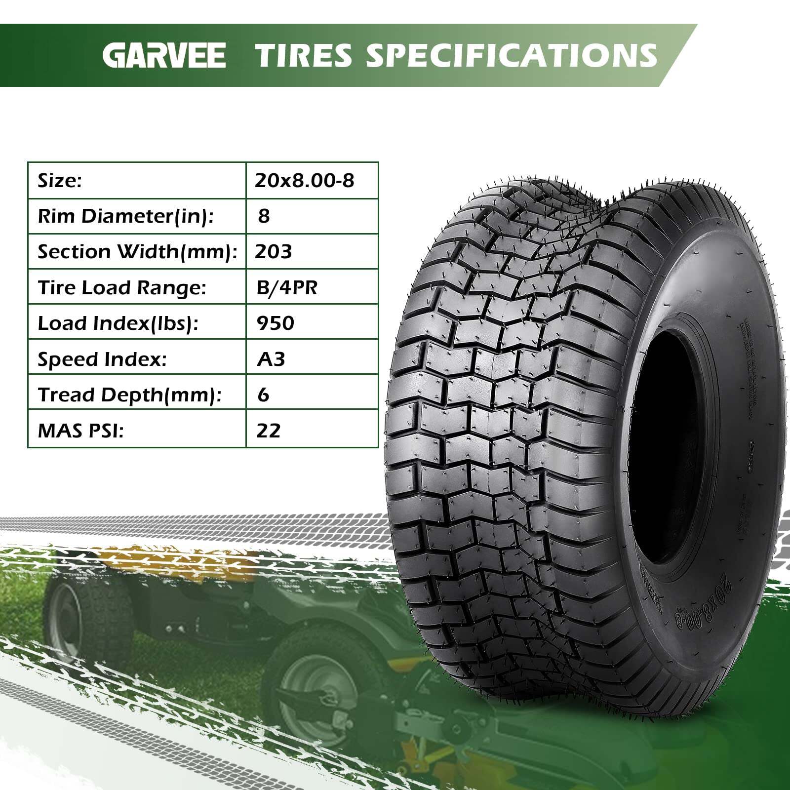 US GARVEE 20x8.00-8 Lawn Mower Tire 2Pcs 20x8x8 20-8-8 Turf Tire - Premium Tire & Wheel Tools from Rapidvehicles - Just $144.89! Shop now at Rapidvehicles