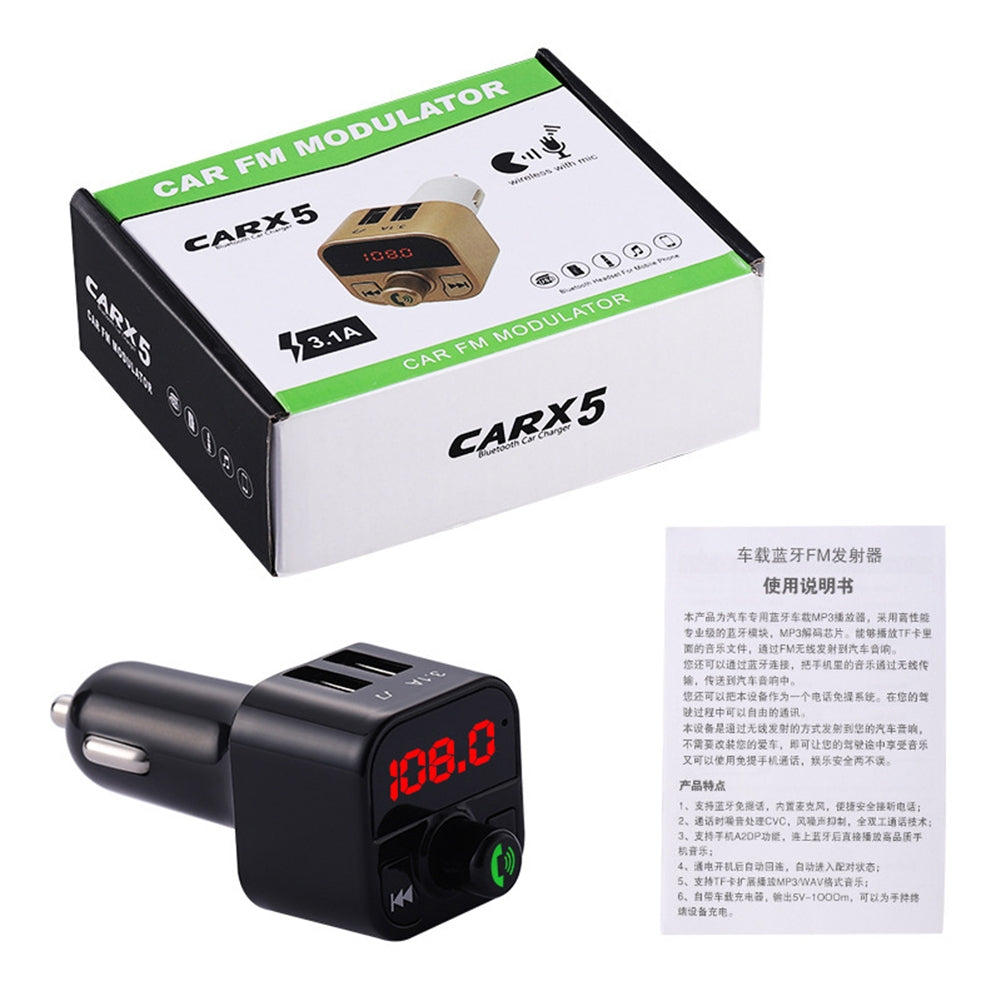 X5 Car Mp3  Player Plug-in Card / U Disk Multifunction Adapter Bluetooth-compatible 5.0 Power-off Memory Function Fm Transmitter black - Premium Car Chargers from Rapidvehicles - Just $15.99! Shop now at Rapidvehicles