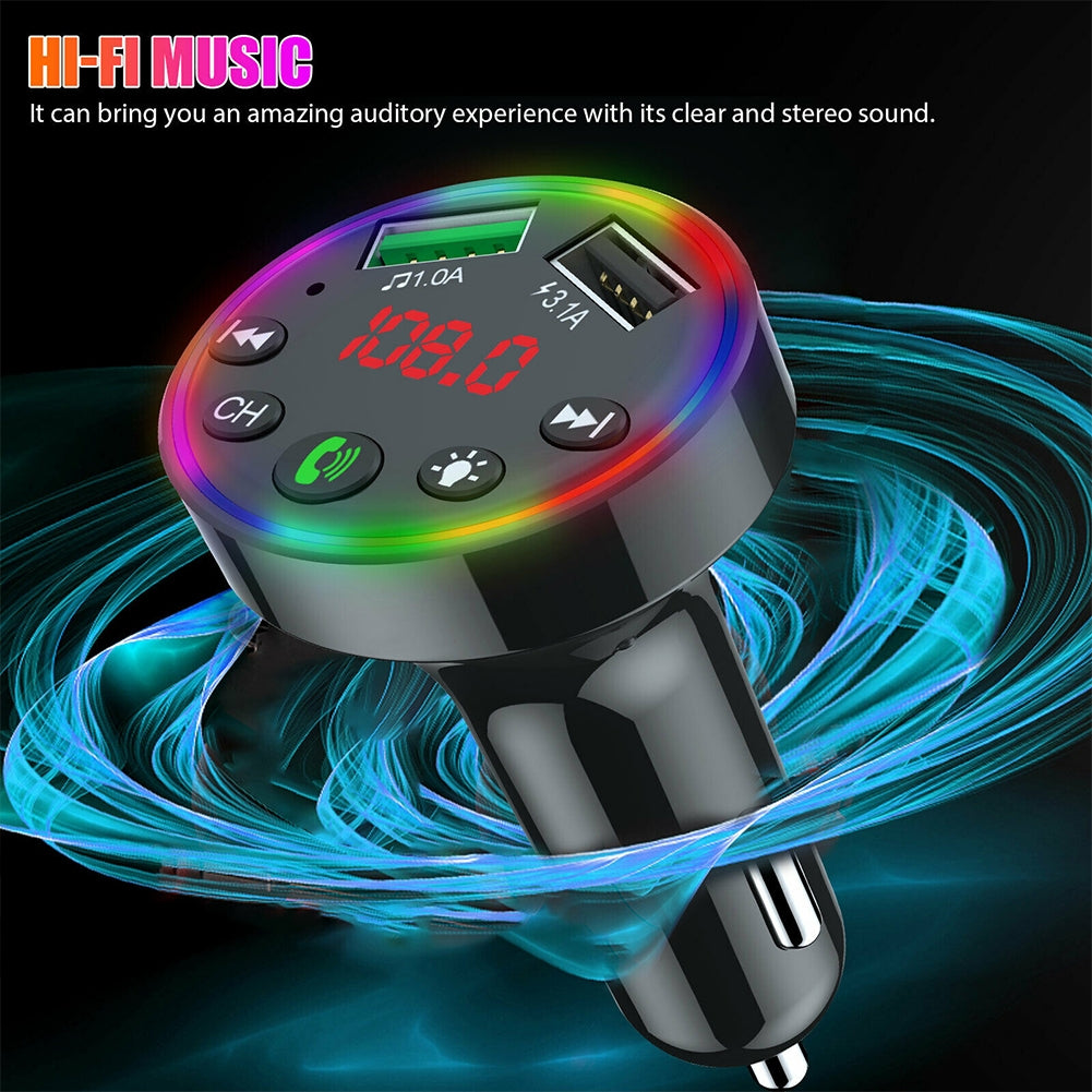 Multi-purpose LED Screen F9 Car  Bluetooth-compatible  5.0  Fm  Transmitter Mp3 Player U Disk Music Atmosphere Light Usb Fast Charger Black - Premium Car Chargers from Rapidvehicles - Just $17.99! Shop now at Rapidvehicles